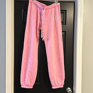 VS Pink joggers with  the sparkle pink color